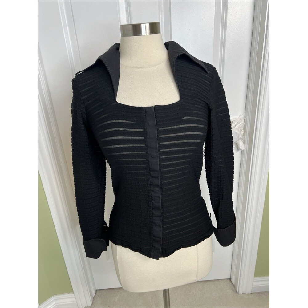 Vintage Cache Top Womens Medium Black Y2K Mesh Square Neck French Cuffs Party